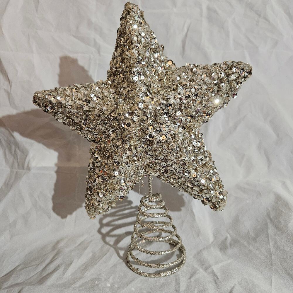 Silver Glitter & Sequin Star Tree Topper-Large